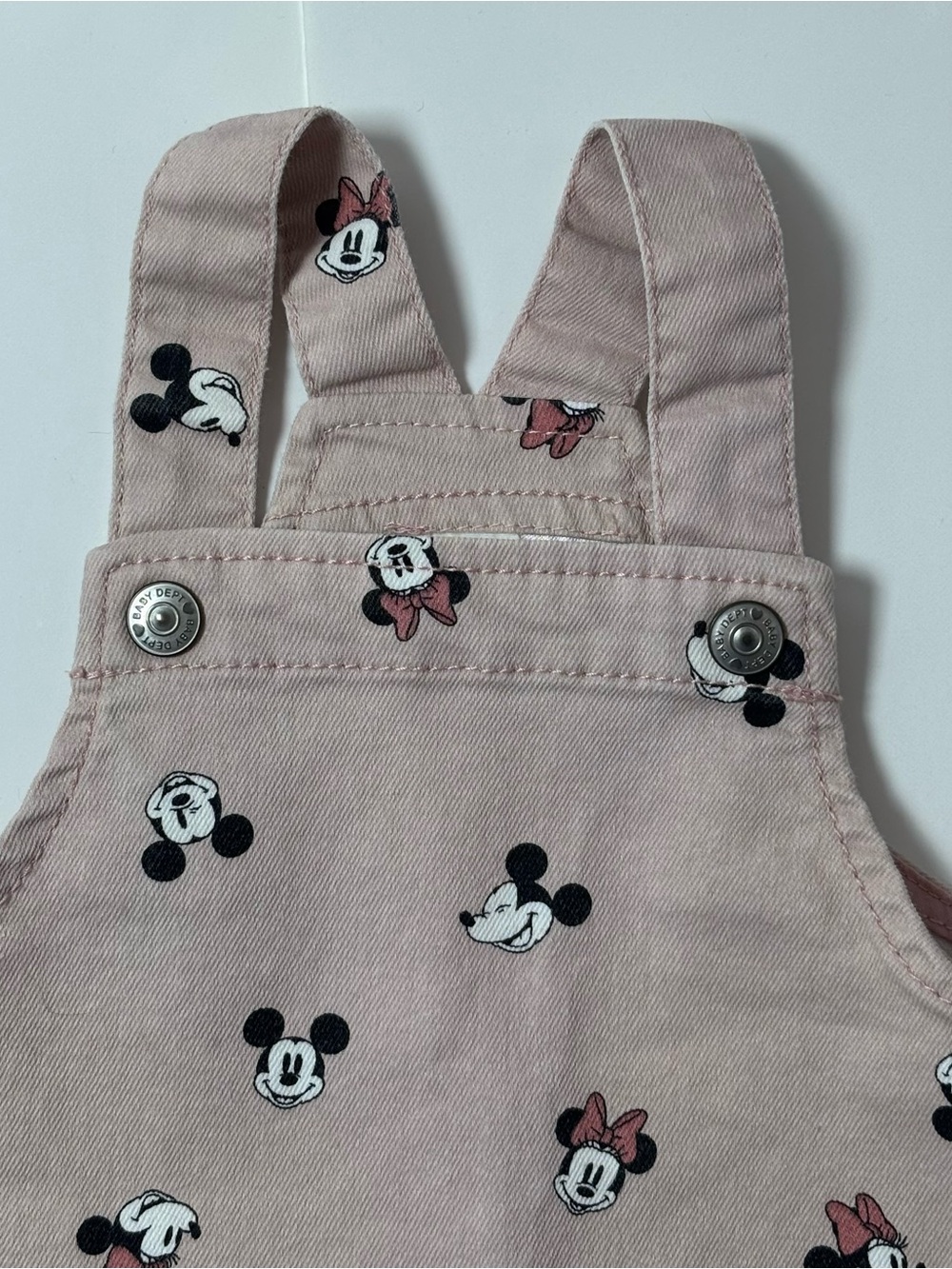 H&M Disney Minnie Mouse Pink Romper & Twill Overalls Dress Set 6M AOP Cotton - Picture 6 of 7